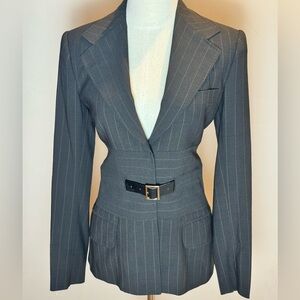Dolce & Gabbana Belted Pinstripe Blazer Virgin Wool | Made in Italy | Size 42